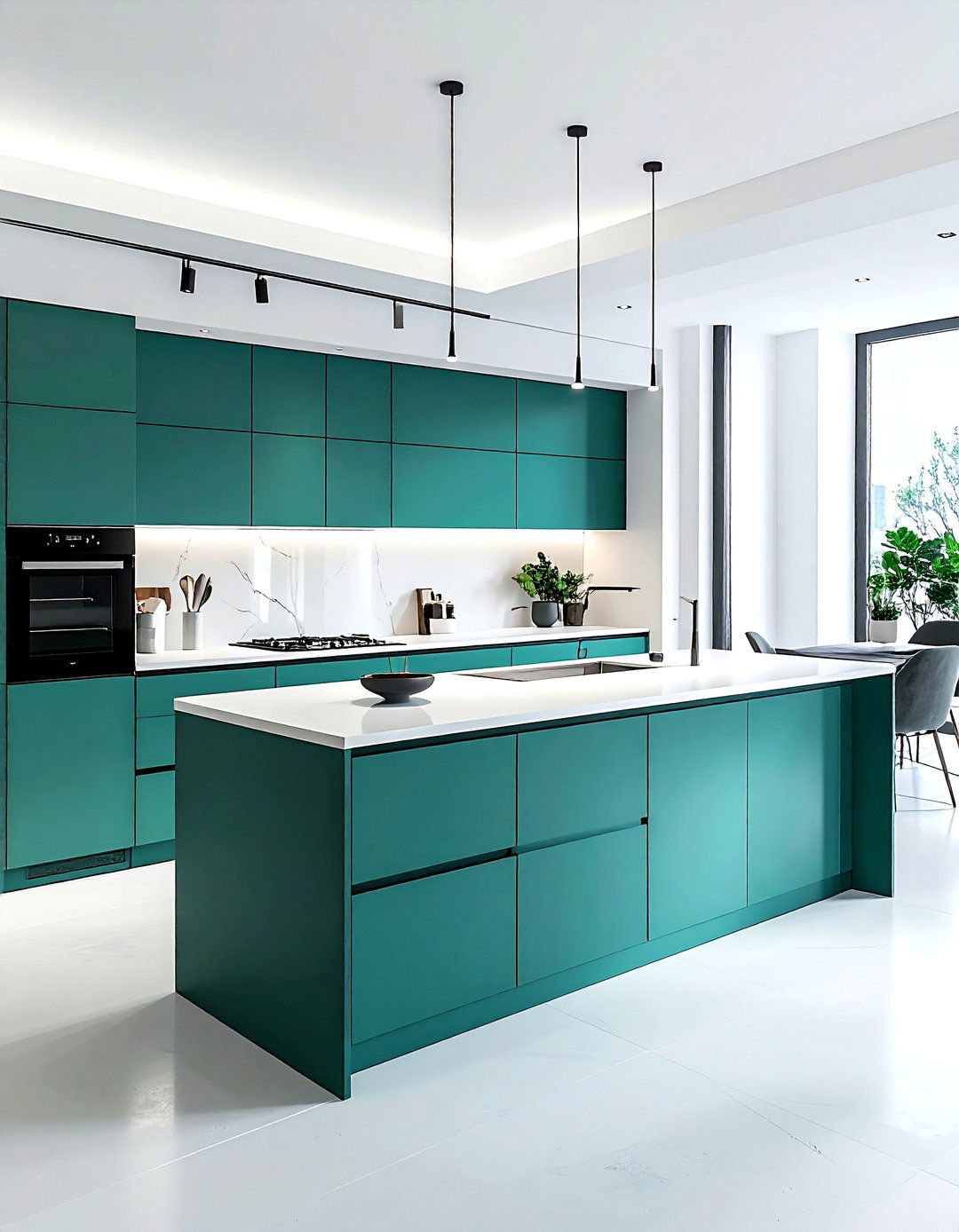 Matte Teal Minimalist Kitchen - 30 cool teal kitchen ideas