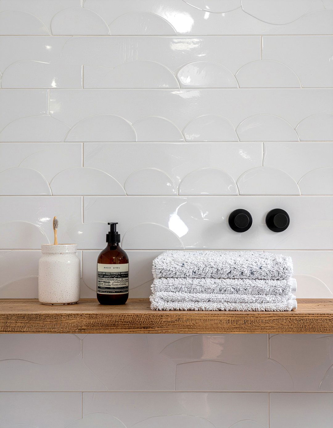 Matte White Fan Tile - 30 scalloped tile bathroom ideas