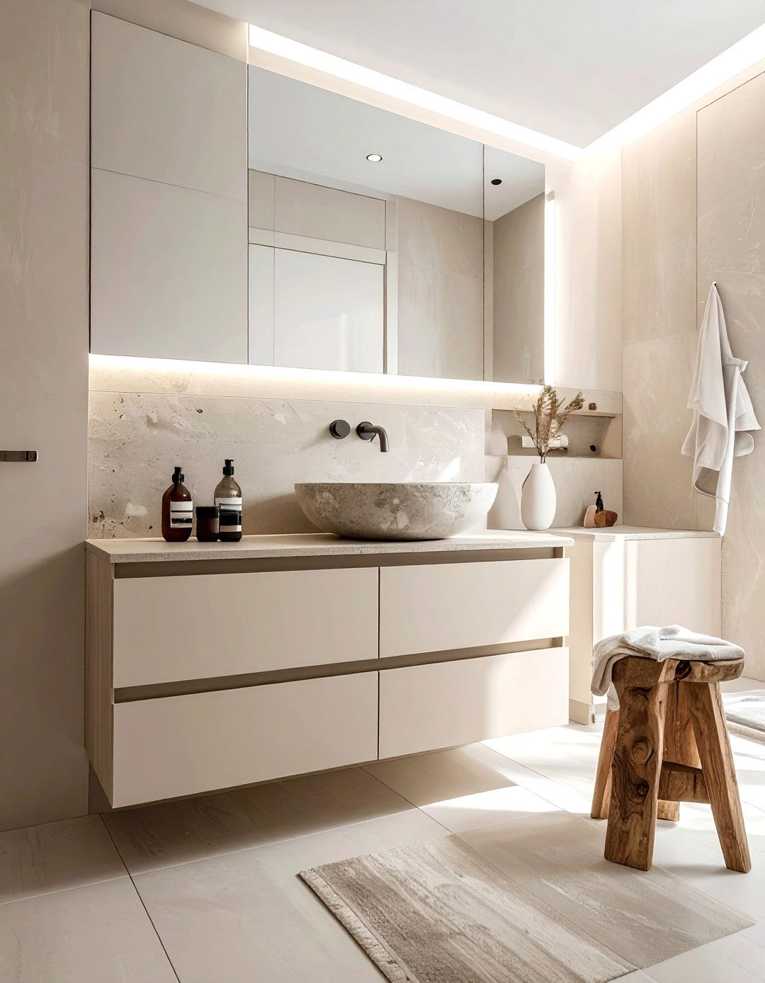 Matte beige bathroom storage - 30 beige bathroom furniture ideas