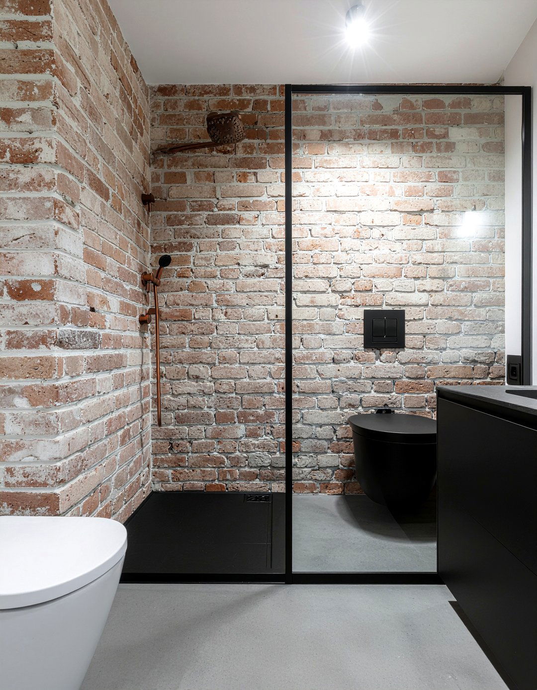 Matte black and copper - 30 mixed metal bathroom ideas