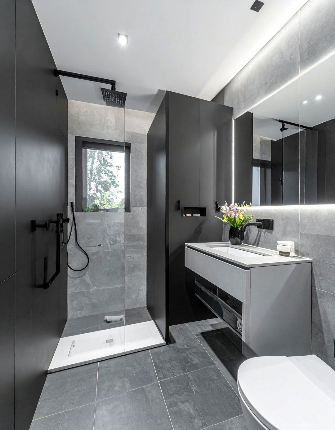 Matte black and gray bathroom - 30 dark gray bathroom ideas