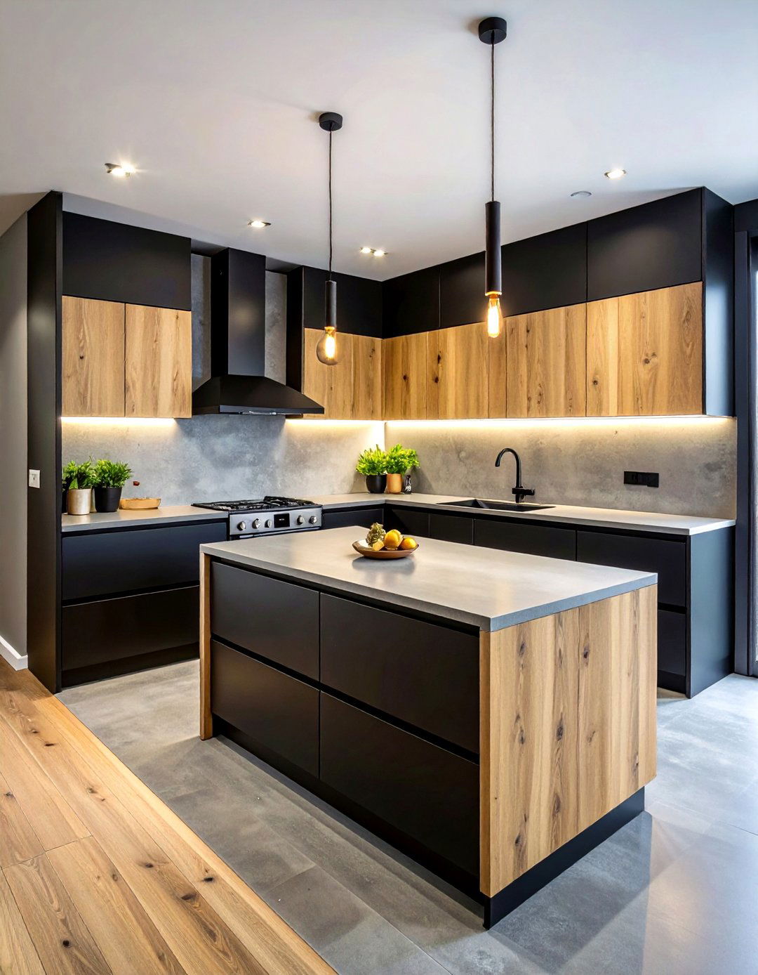 Matte black and oak kitchen cabinets - 30 two-tone kitchen cabinet ideas
