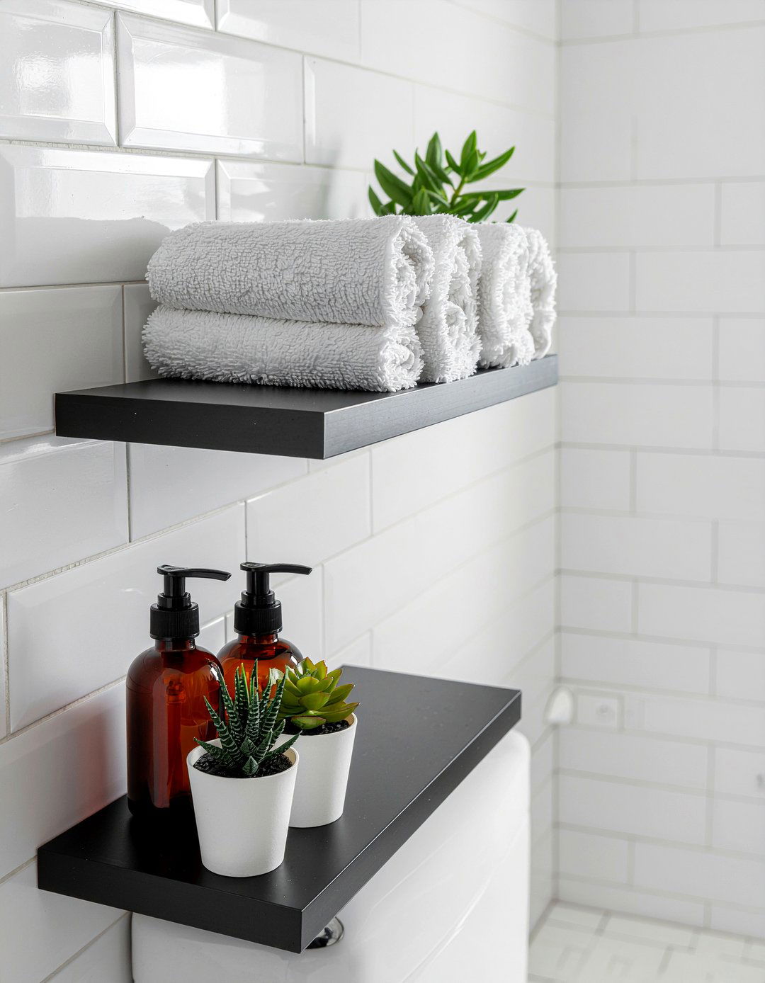 Matte black bathroom shelf - 30 bathroom etagere ideas