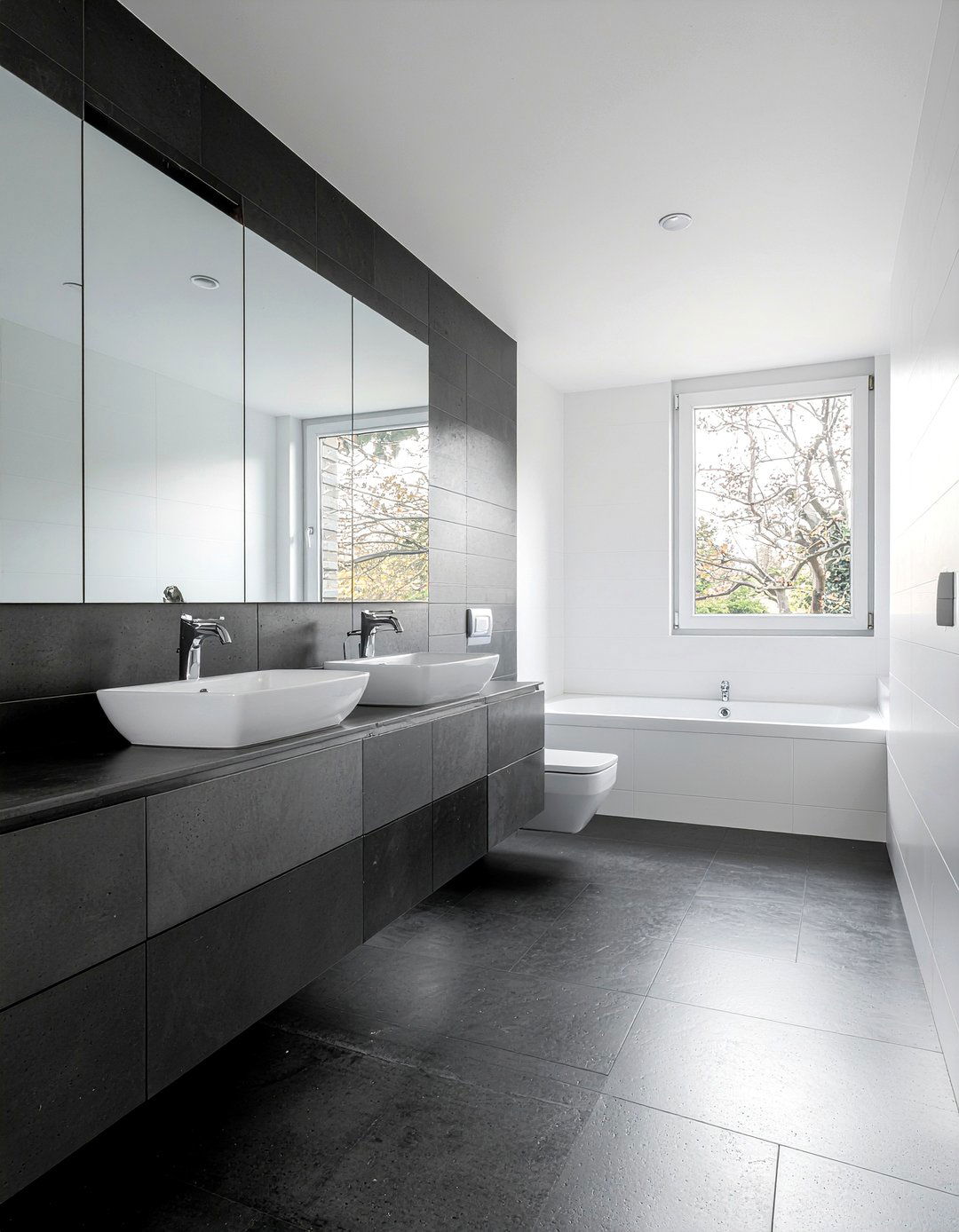 Matte black bathroom tile - 30 floor to ceiling tile bathroom ideas