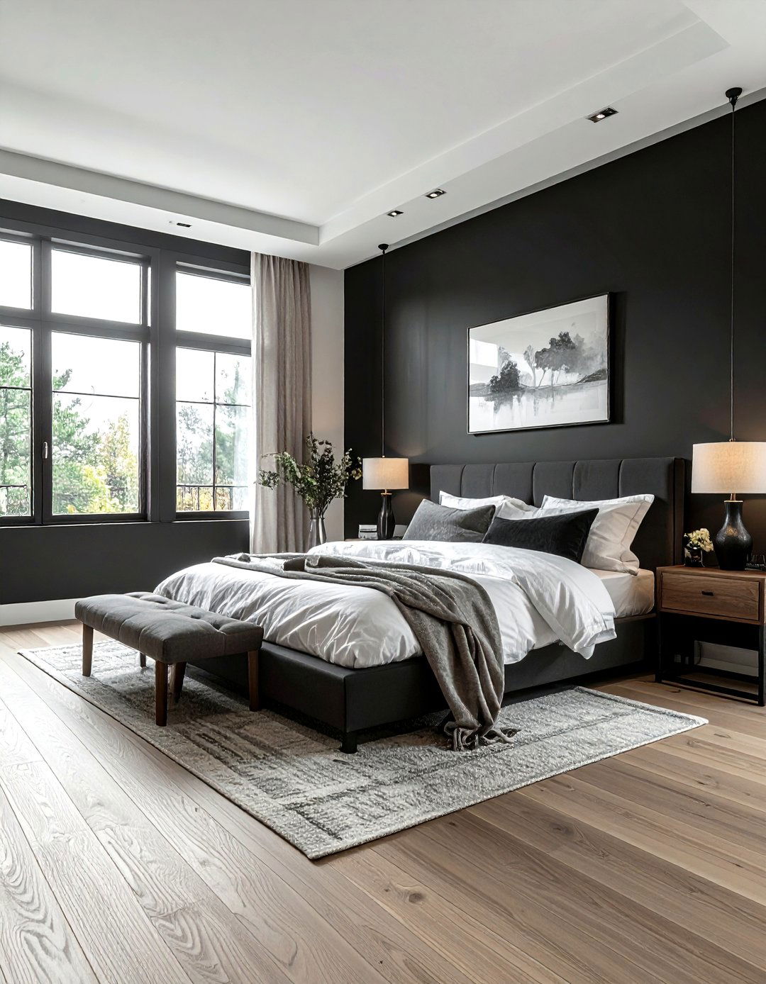 Matte black bedroom walls - 30 traditional black bedroom ideas