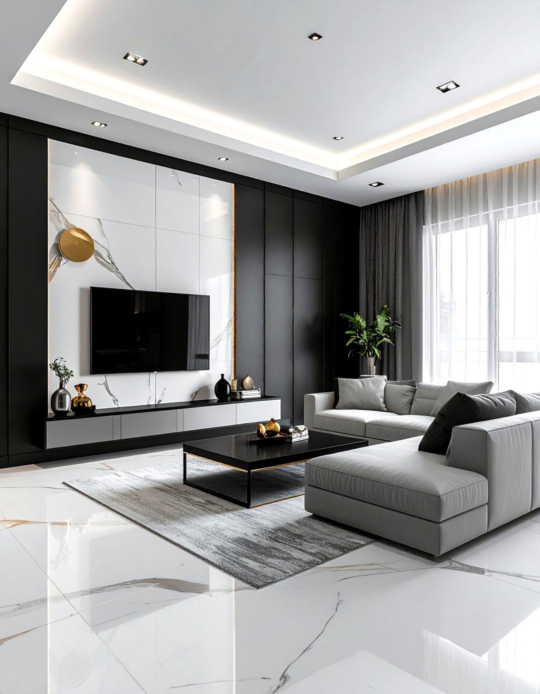 Matte black feature wall - 30 living room flat panel ideas