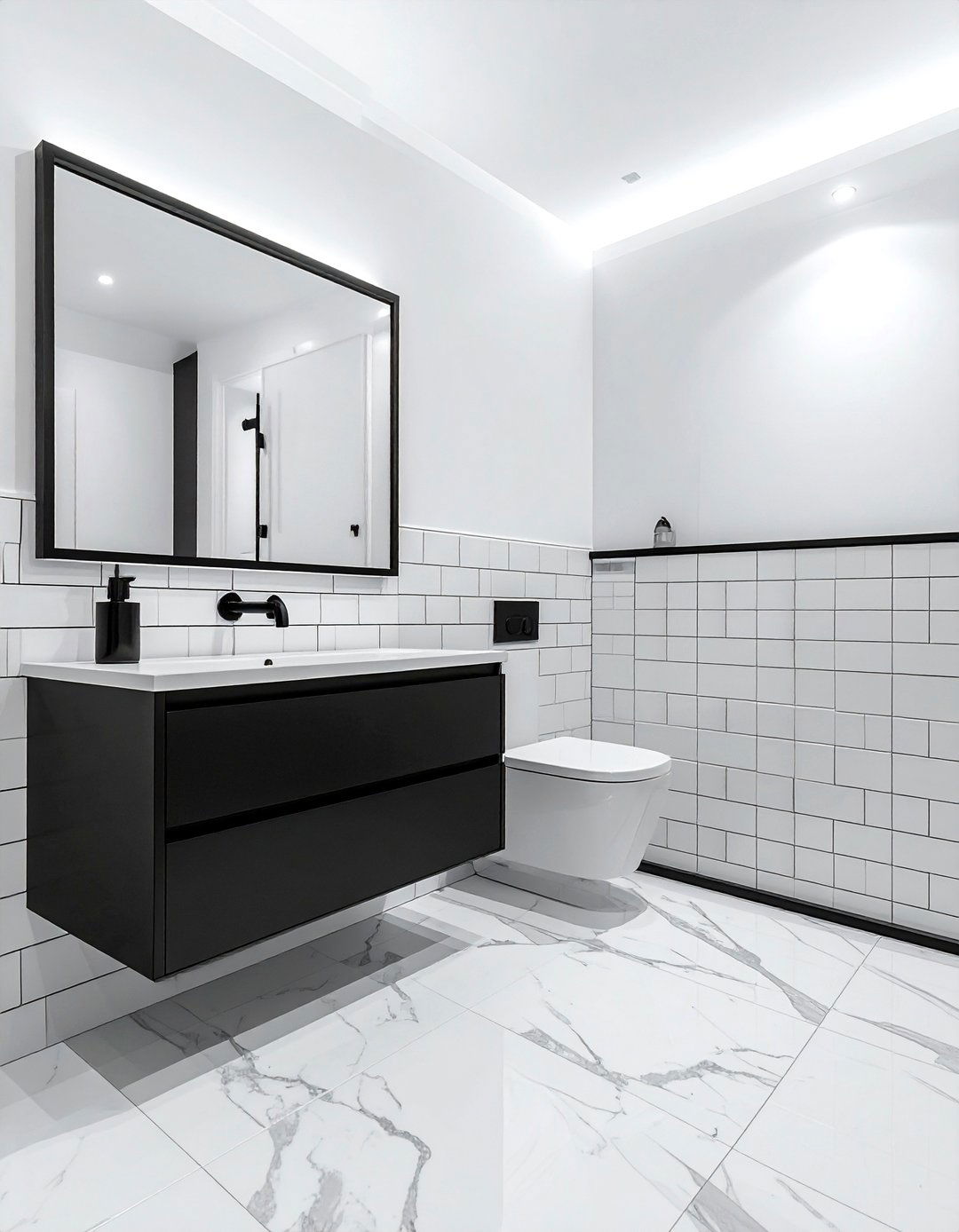 Matte black hardware accents - 30 water closet ideas