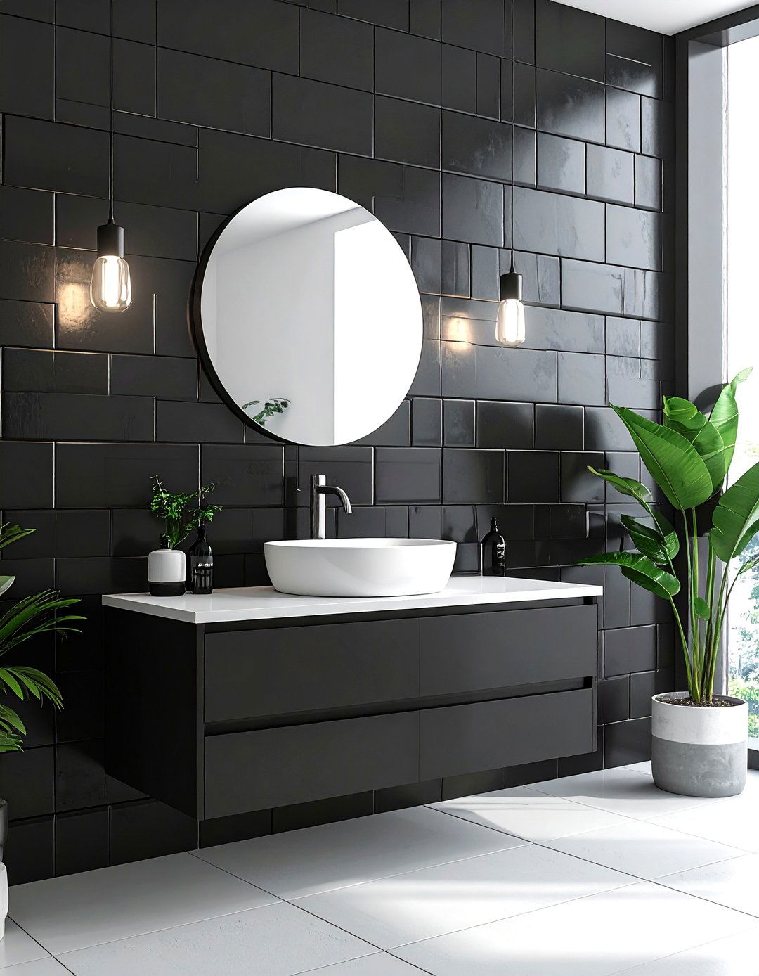 Matte black penny tile - 30 penny tile bathroom ideas