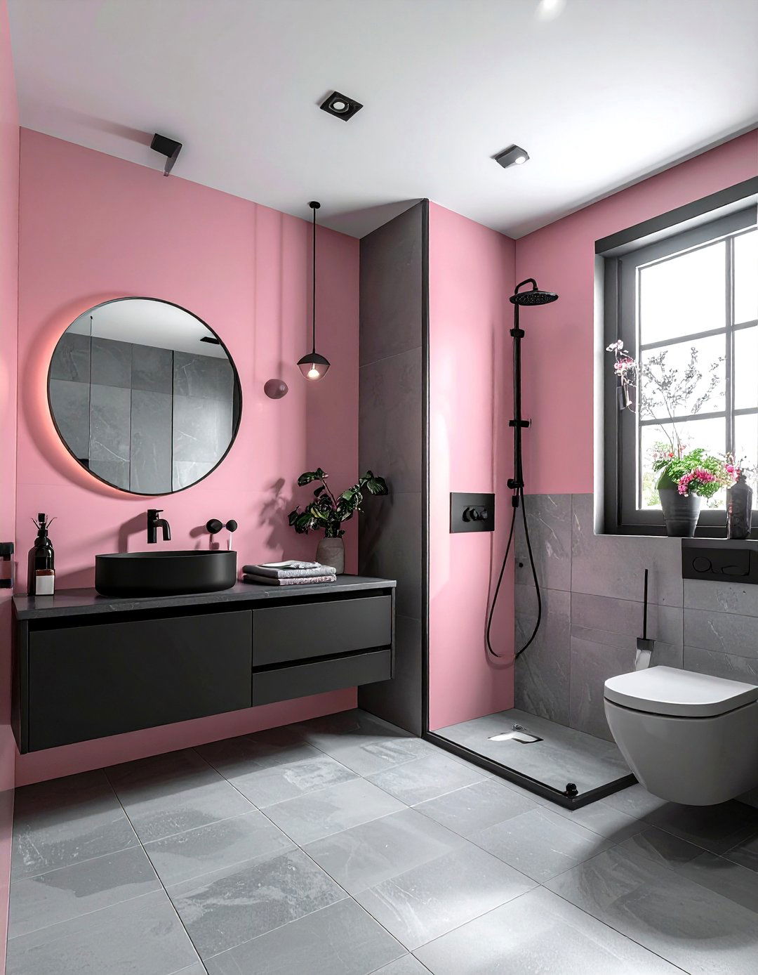 Matte black pink gray bathroom - 30 pink gray bathroom ideas