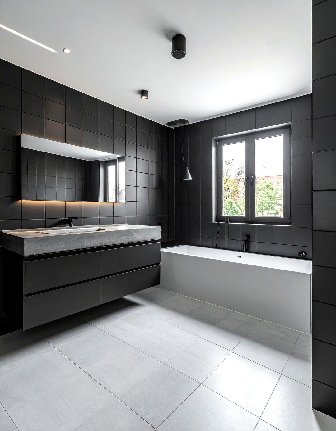 Matte black small square tiles - 30 small tile bathroom ideas