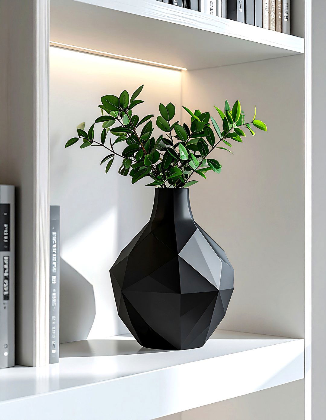 Matte black vase modern bookshelf - 30 vase ideas