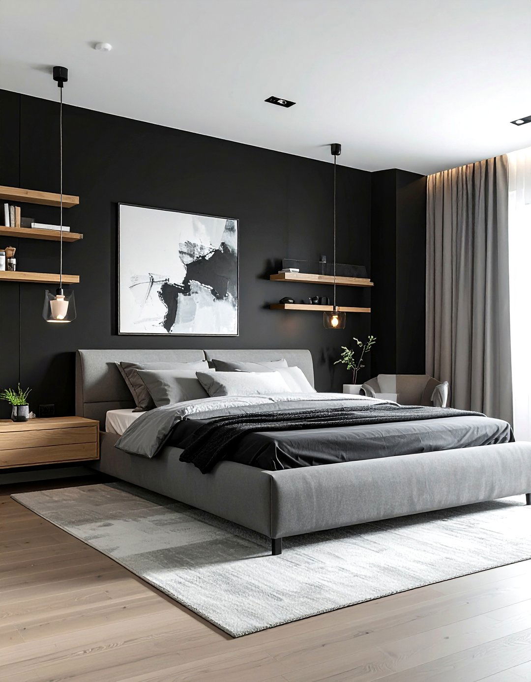 Matte black wall - 30 black bedroom ideas