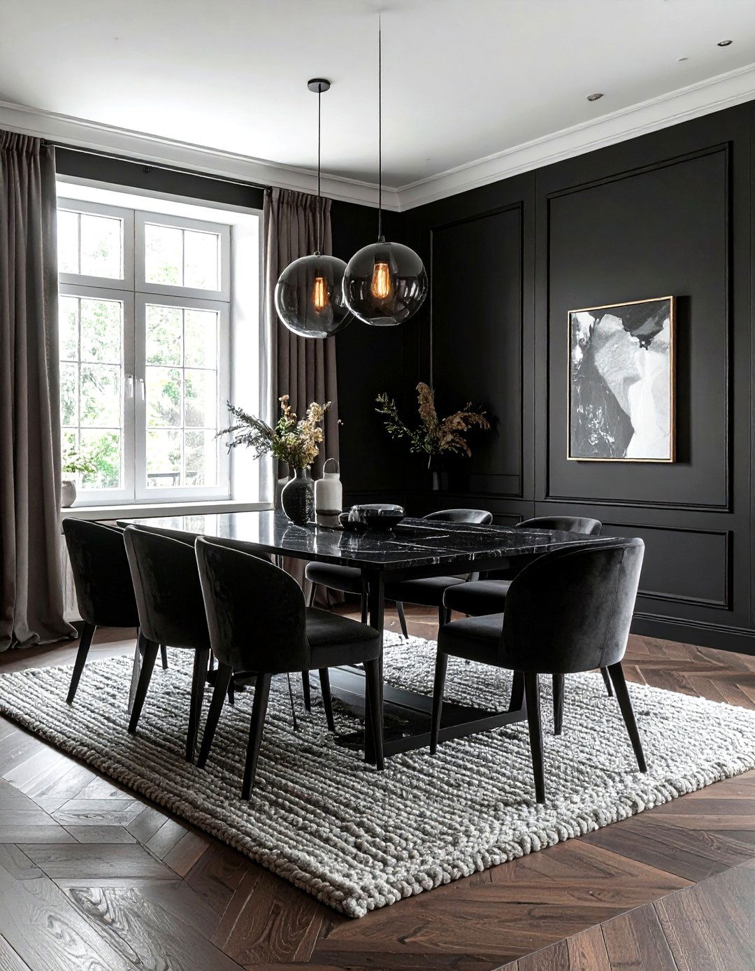 Matte black wall dining room - 30 dark black dining room ideas