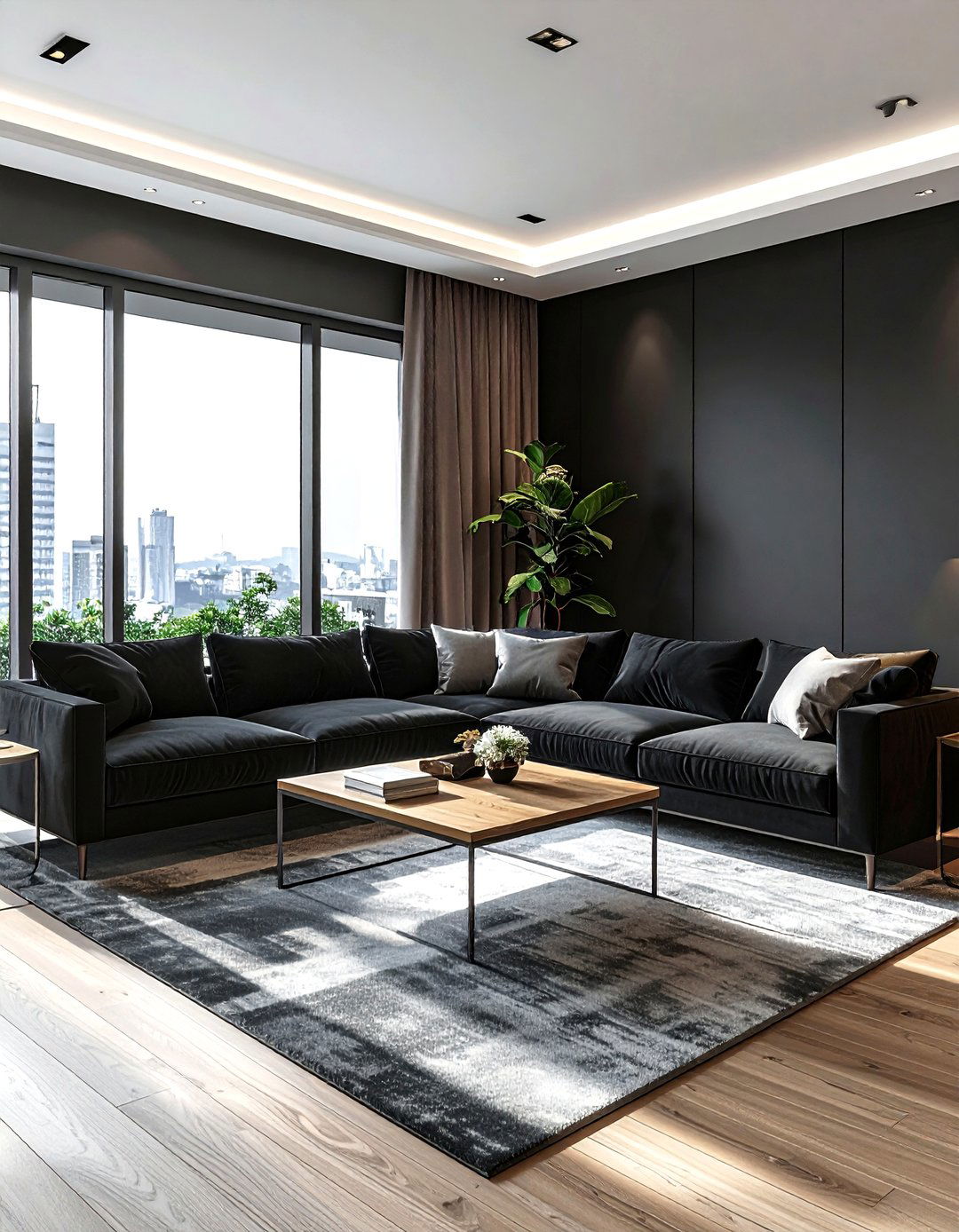 Matte black wall living room - 30 minimalist black living room ideas