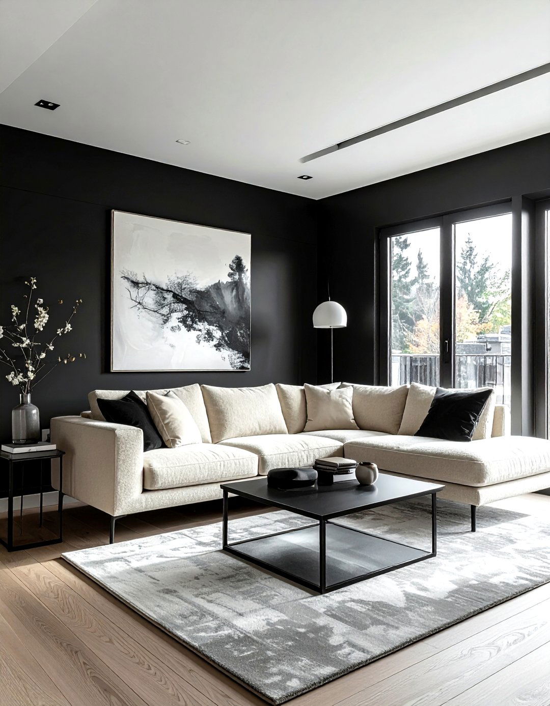 Matte black walls living room - 30 modern black living room ideas
