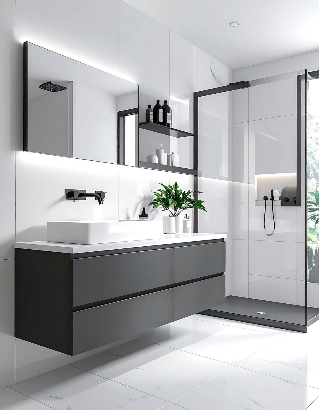 Matte charcoal bathroom fixtures - 30 charcoal and white bathroom ideas