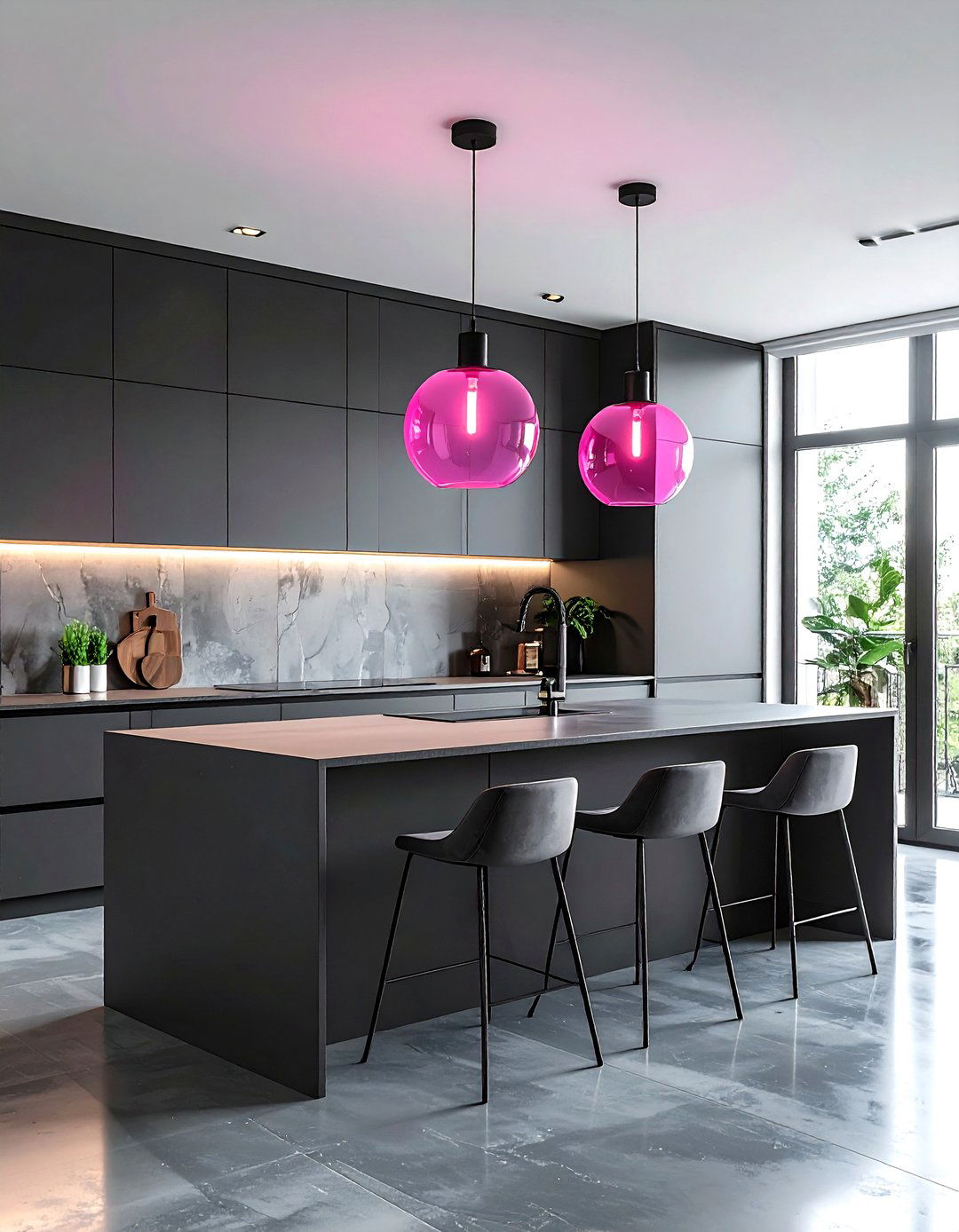 Matte gray kitchen pink lights - 30 pink and gray kitchen ideas