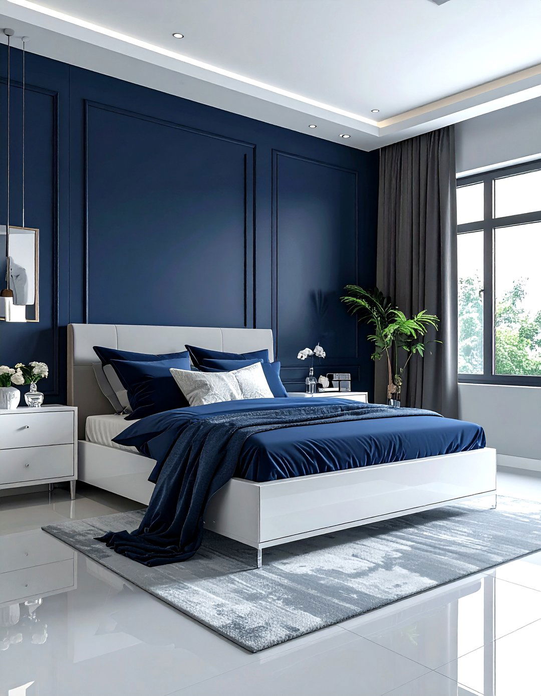 Matte navy blue paint - 30 contemporary navy bedroom ideas