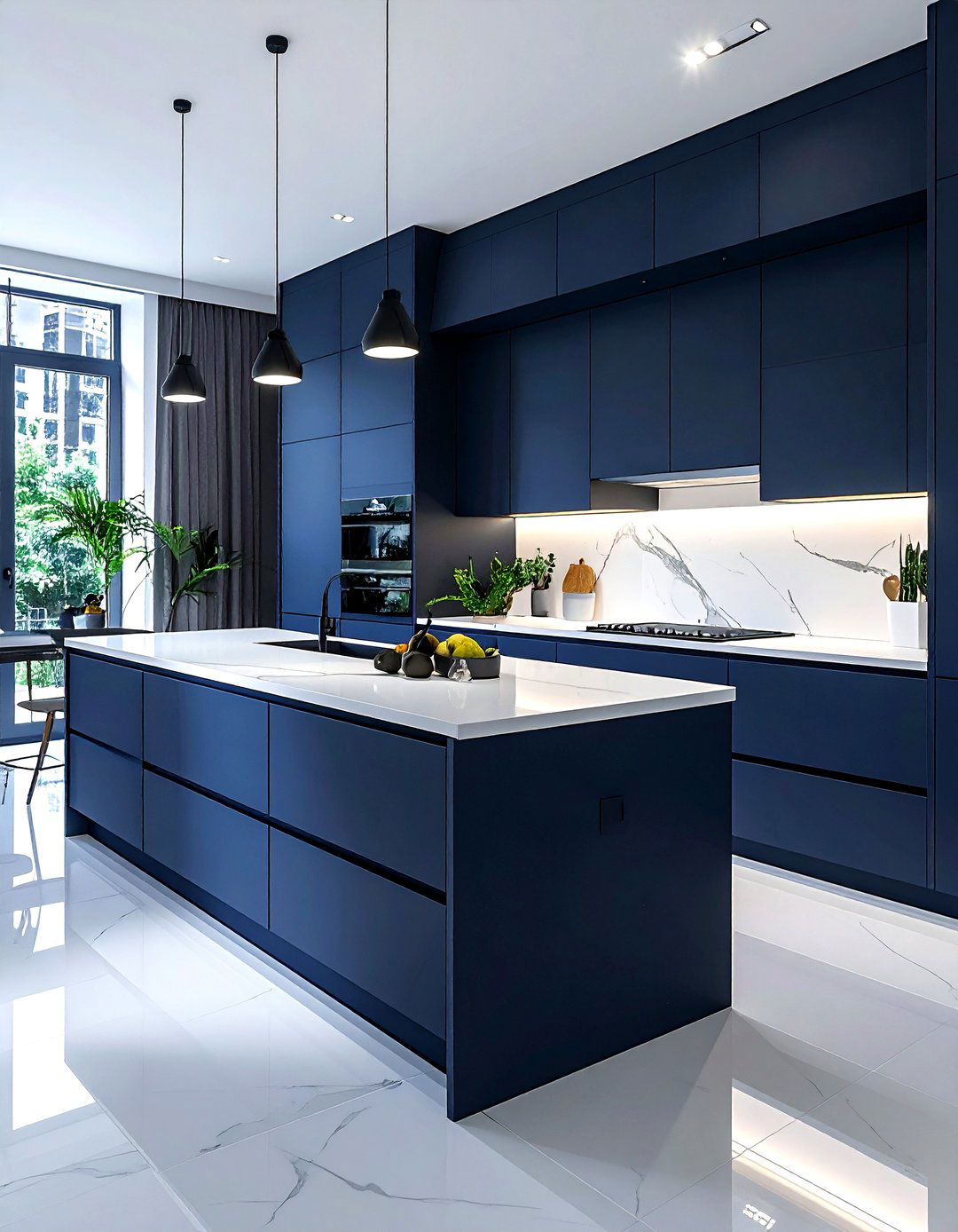 Matte navy kitchen - 30 navy and white kitchen ideas