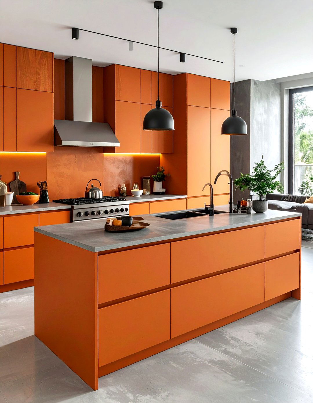 Matte orange kitchen finish - 30 orange kitchen decor ideas