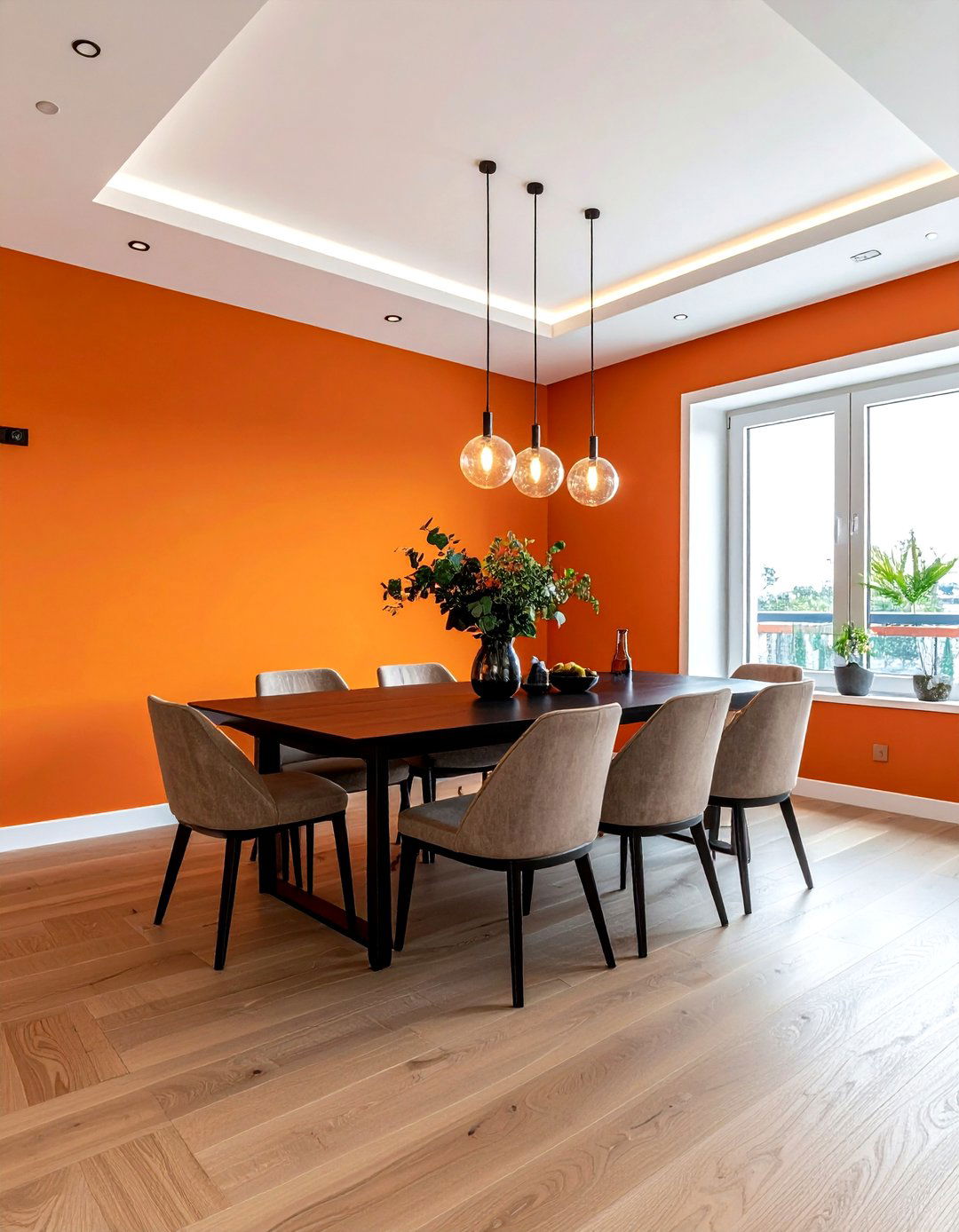 Matte orange walls - 30 orange dining room decor ideas