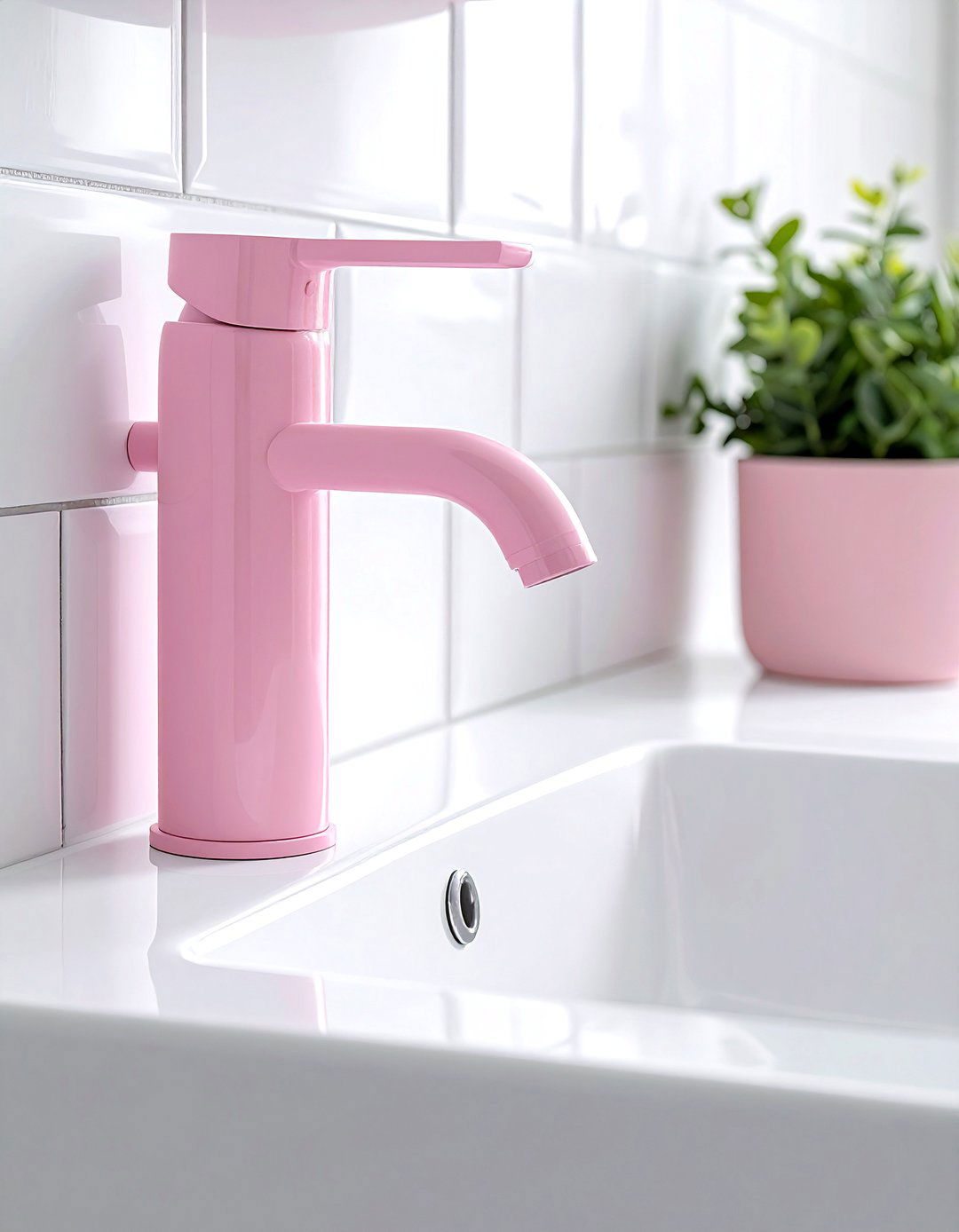 Matte pink bathroom hardware - 30 pink and white bathroom ideas