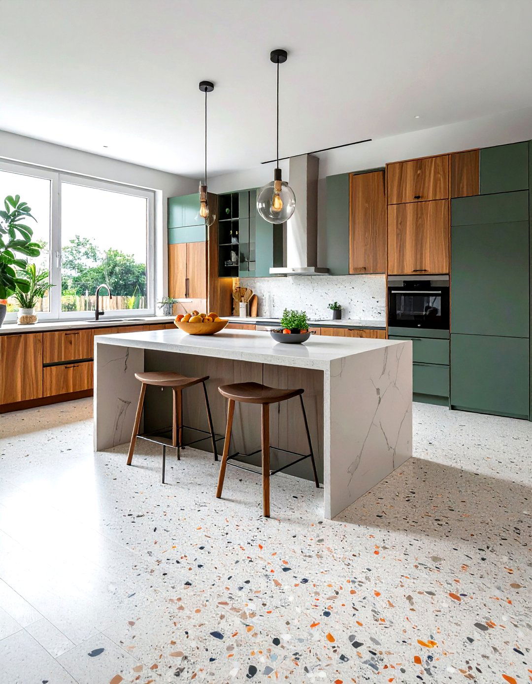 Matte terrazzo kitchen floor - 30 terrazzo floor kitchen ideas