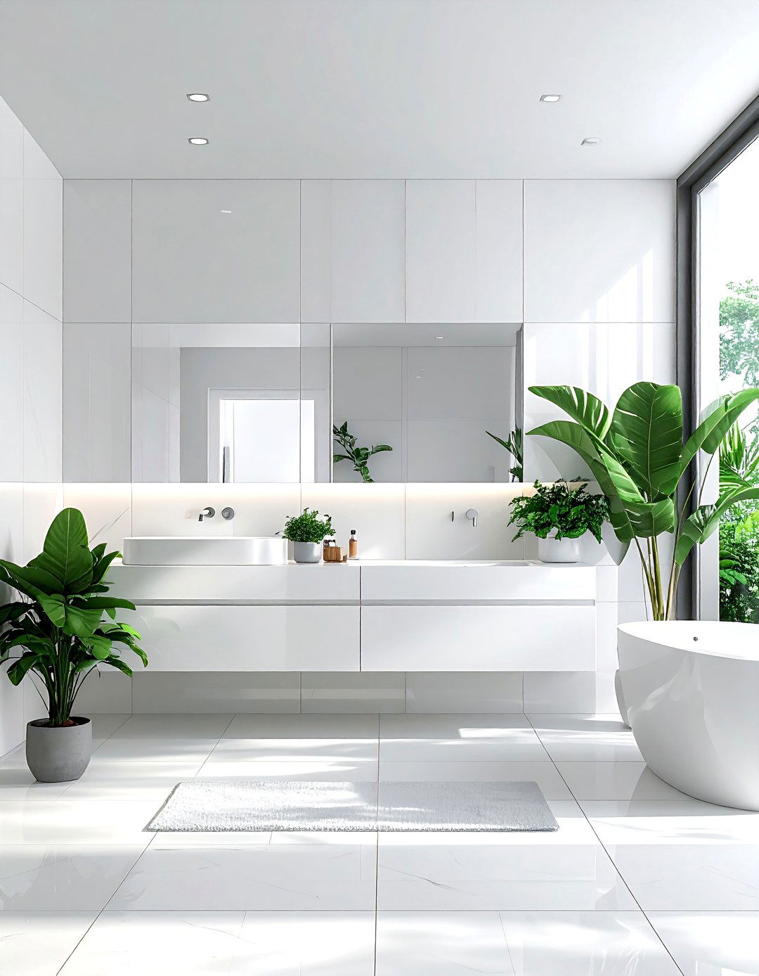 Matte white large format tile bathroom - 30 oversized tile bathroom ideas