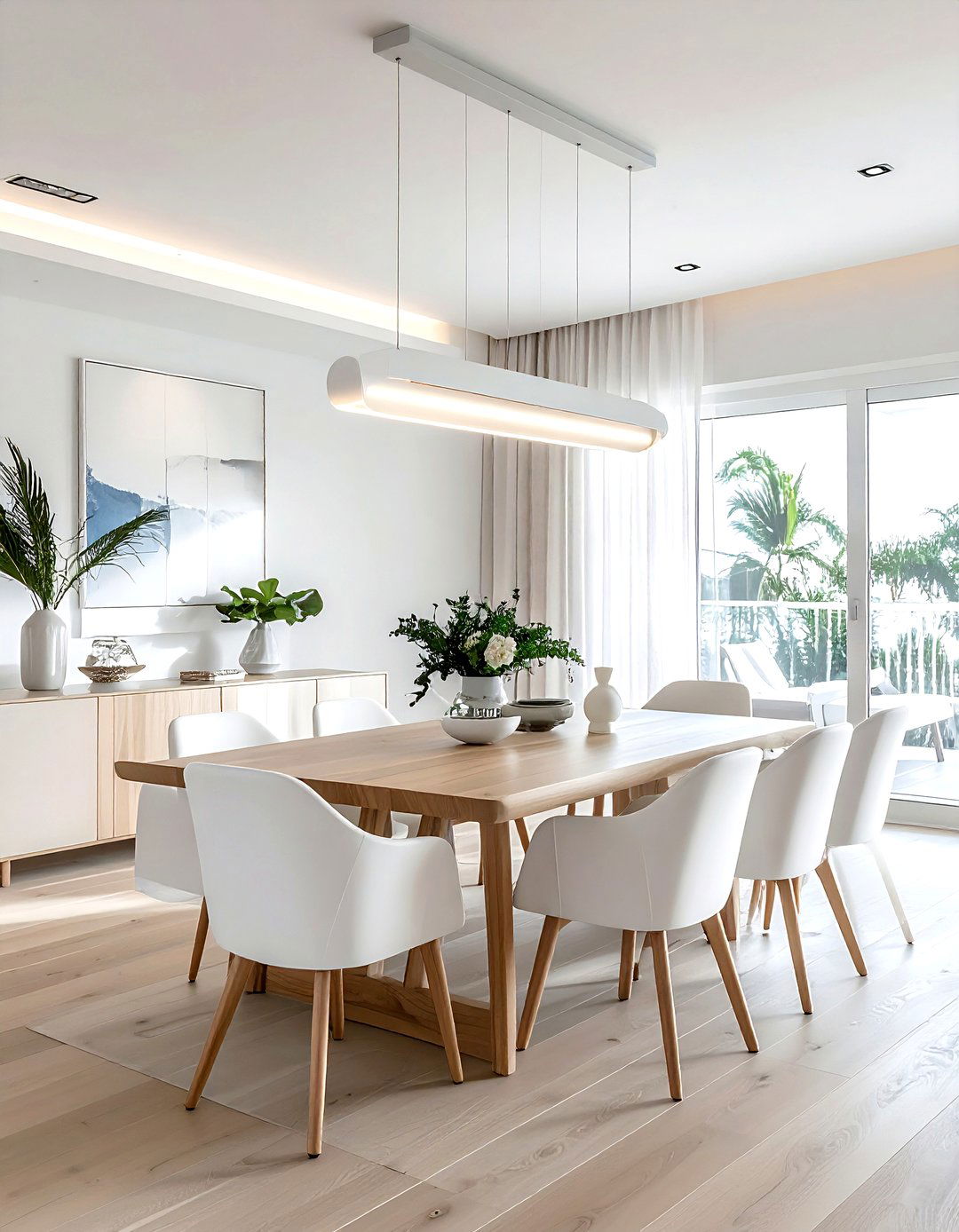 Matte white linear chandelier - 30 linear chandelier dining room ideas