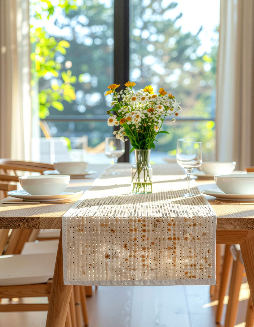 Matzah inspired table runner - 30 Passover seder dining room ideas