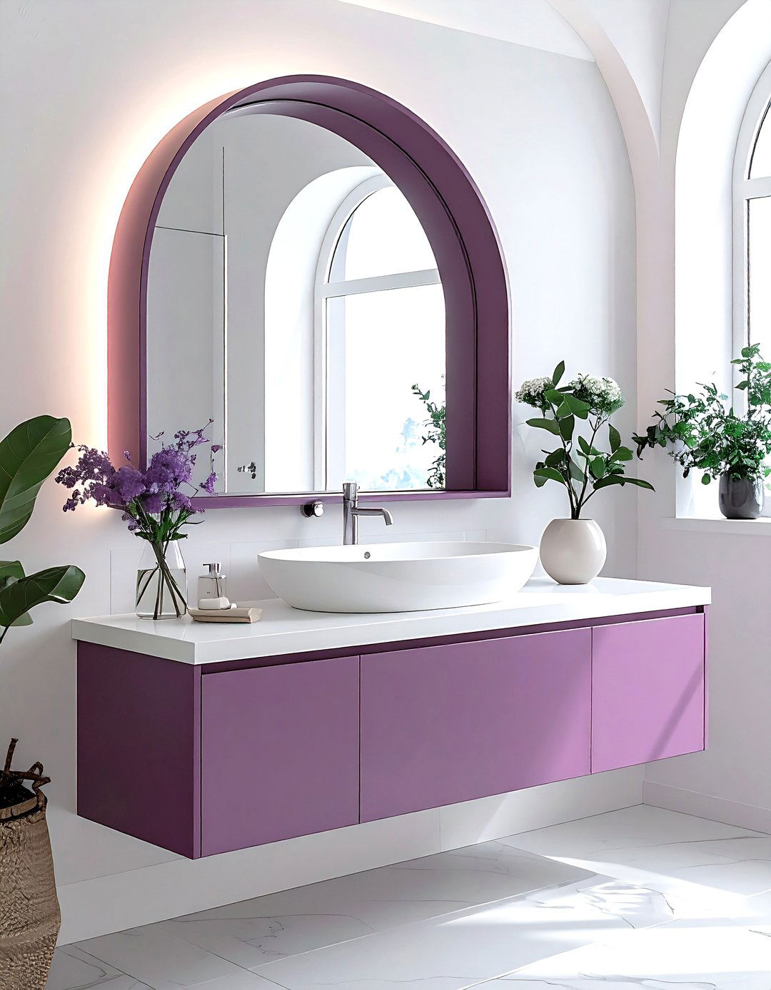 Mauve arched mirror - 30 mauve bathroom ideas