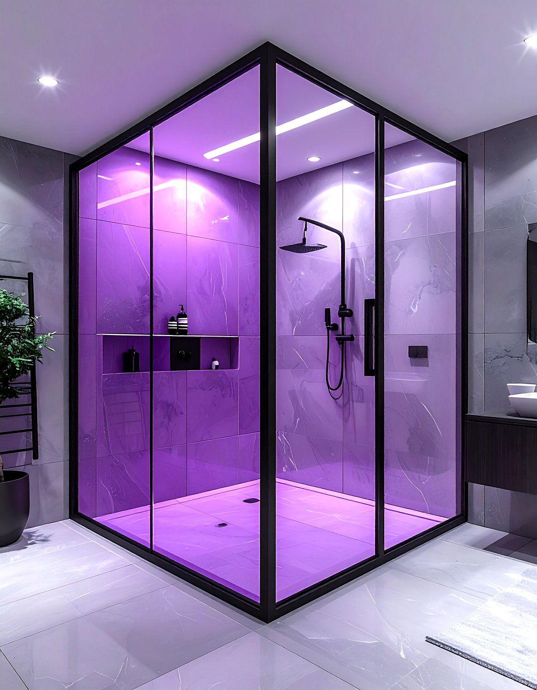 Mauve glass partition - 30 mauve bathroom ideas