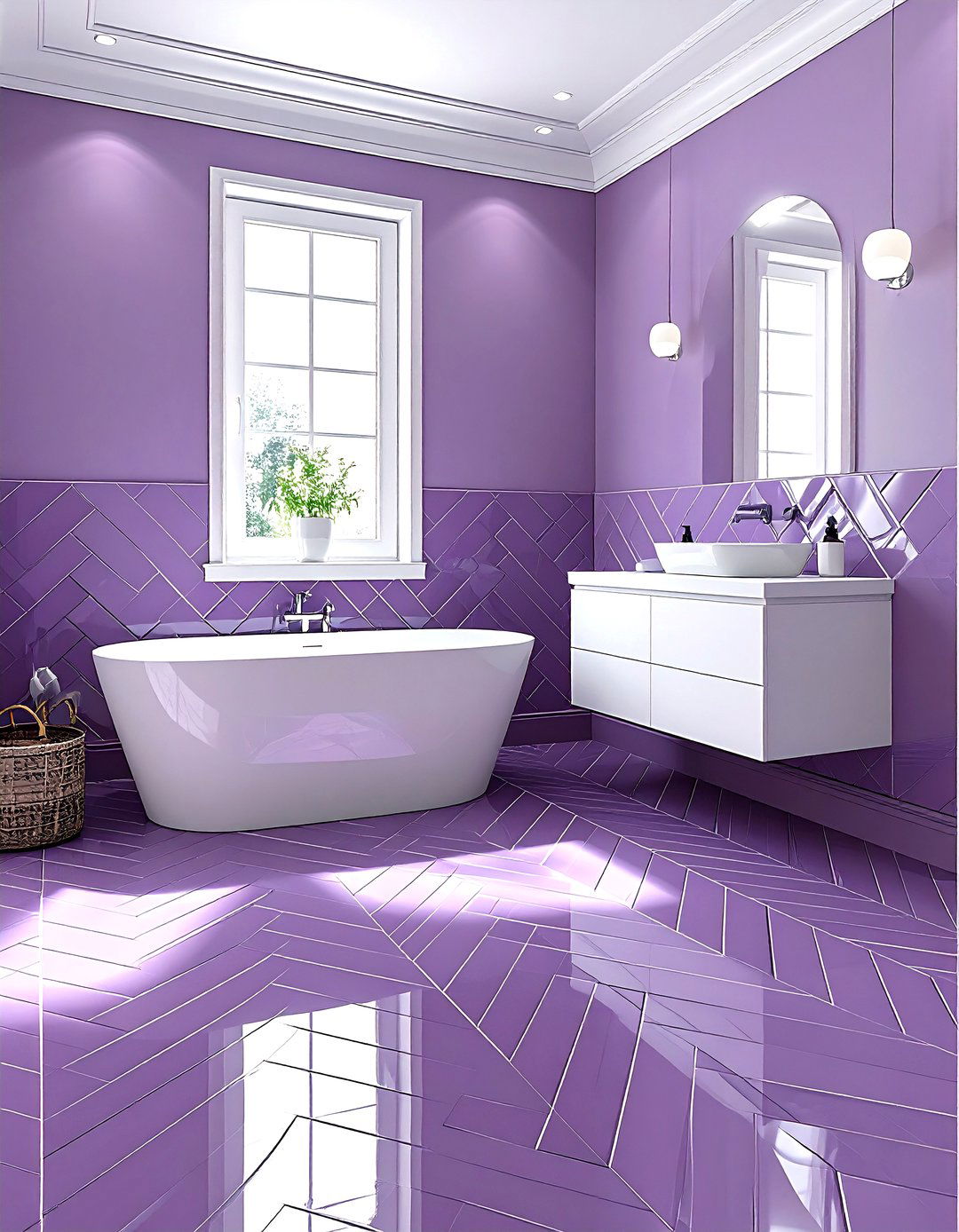 Mauve herringbone tile - 30 mauve bathroom ideas
