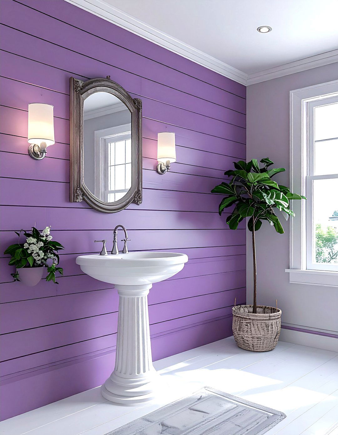 Mauve shiplap wall - 30 mauve bathroom ideas