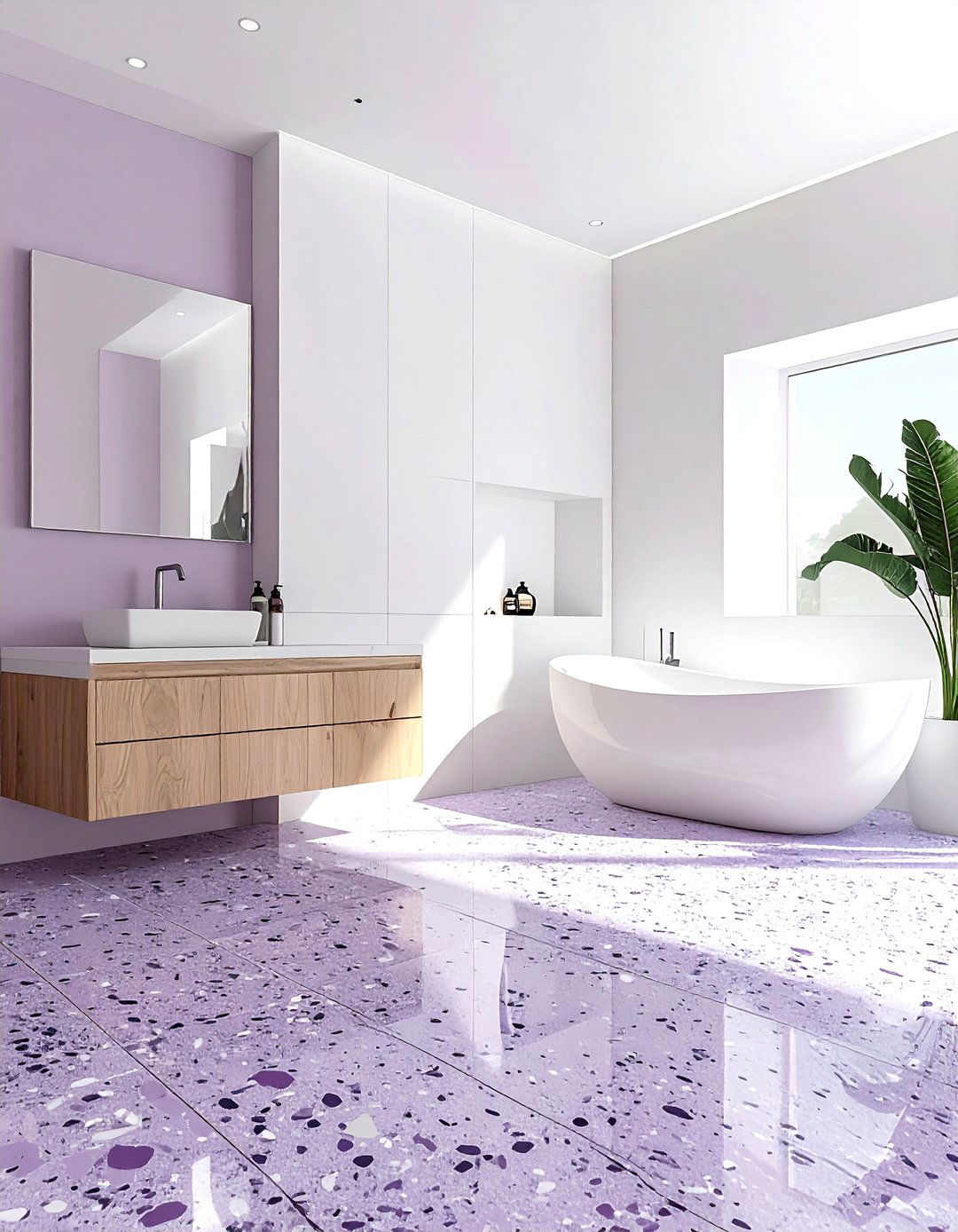 Mauve terrazzo floor - 30 mauve bathroom ideas