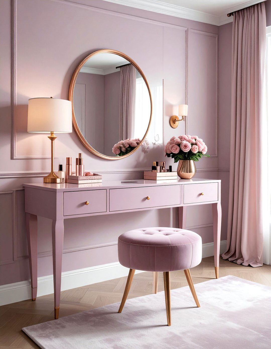 Mauve vanity area - 30 monochromatic decor ideas