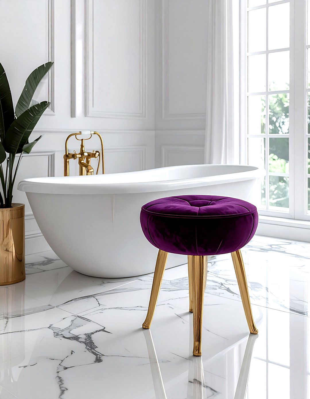 Mauve velvet stool - 30 mauve bathroom ideas