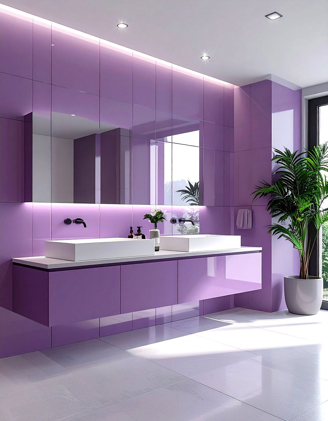 Mauve vertical stack tile - 30 mauve bathroom ideas