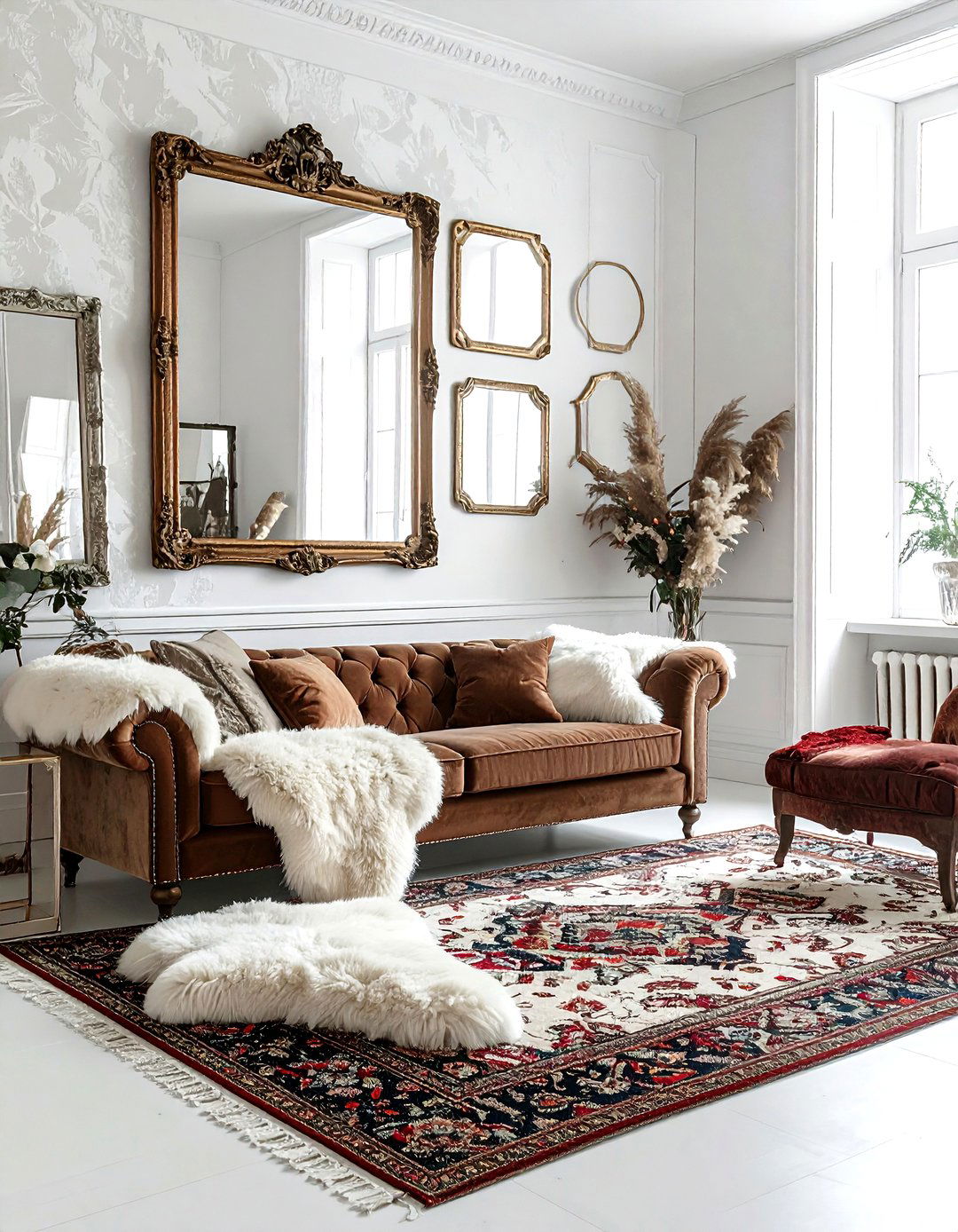 Maximalist Living Room Sheepskin - 30 sheepskin living room ideas