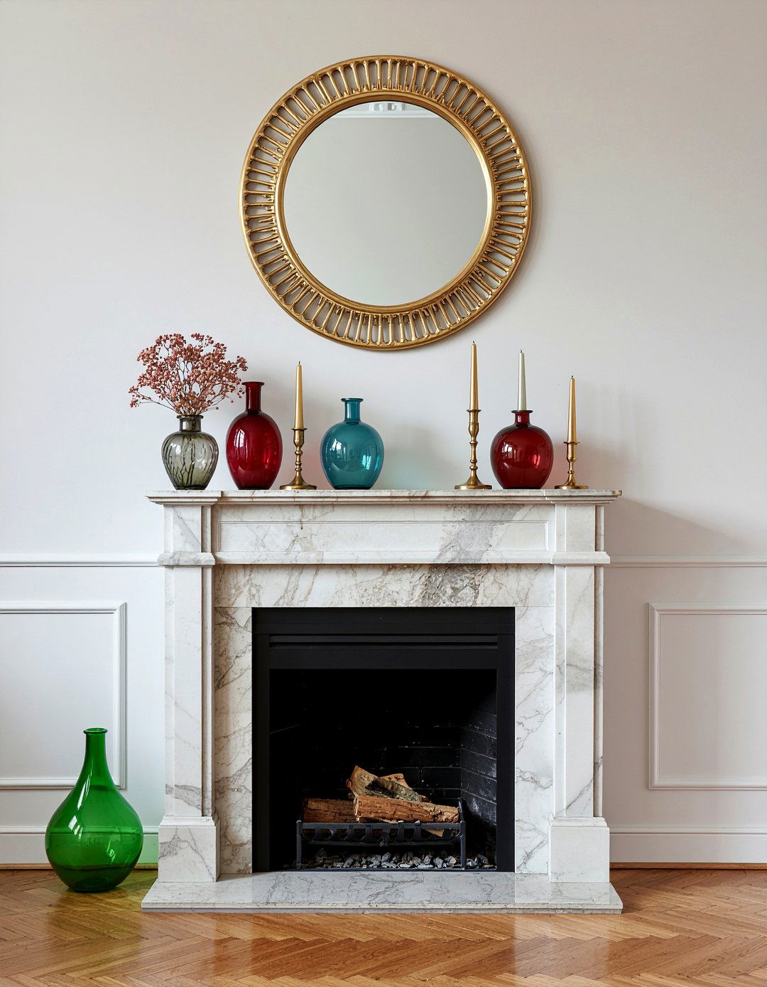 Maximalist fireplace mantel - 30 maximalist living room ideas