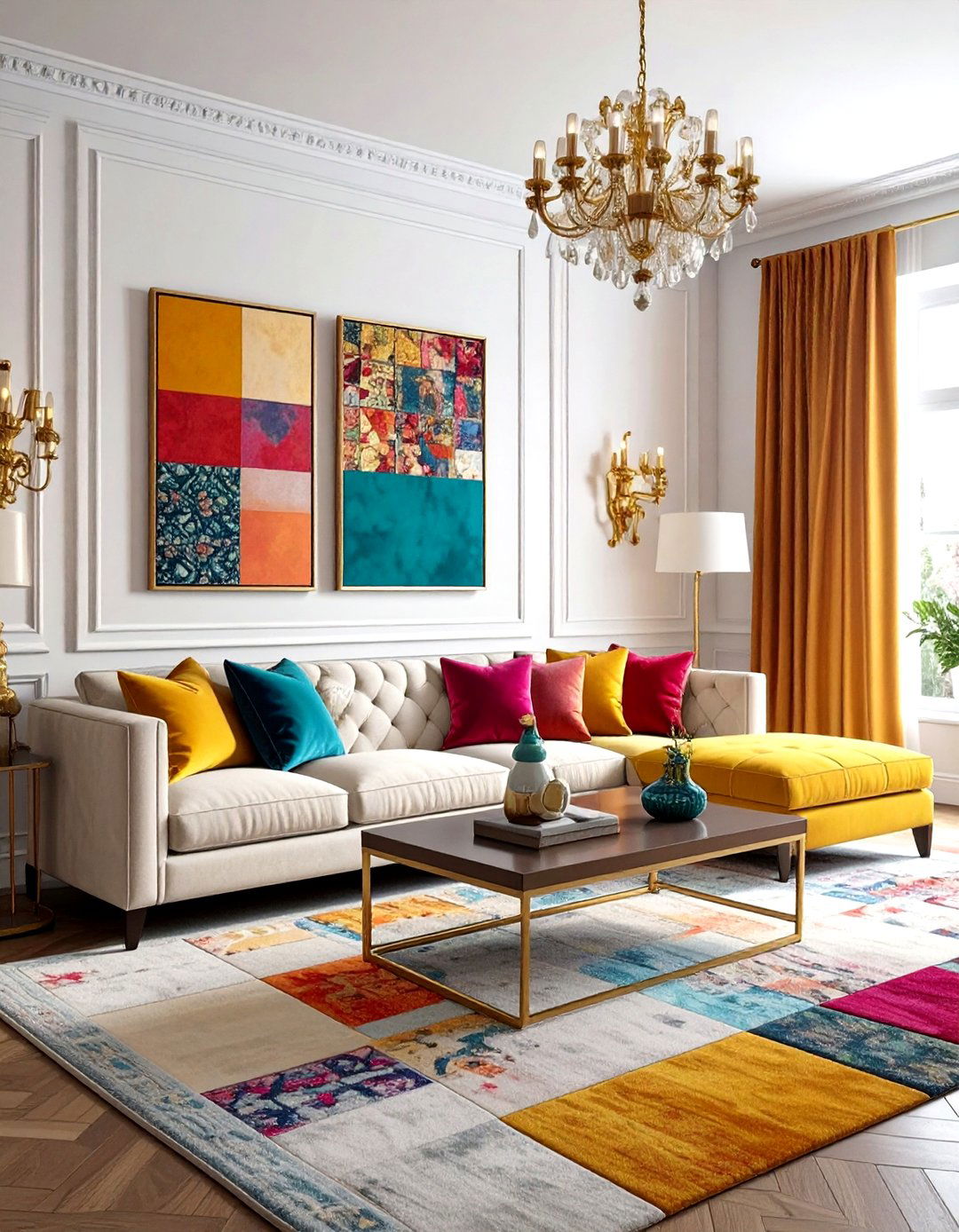 Maximalist patchwork pattern living room - 30 patchwork living room ideas