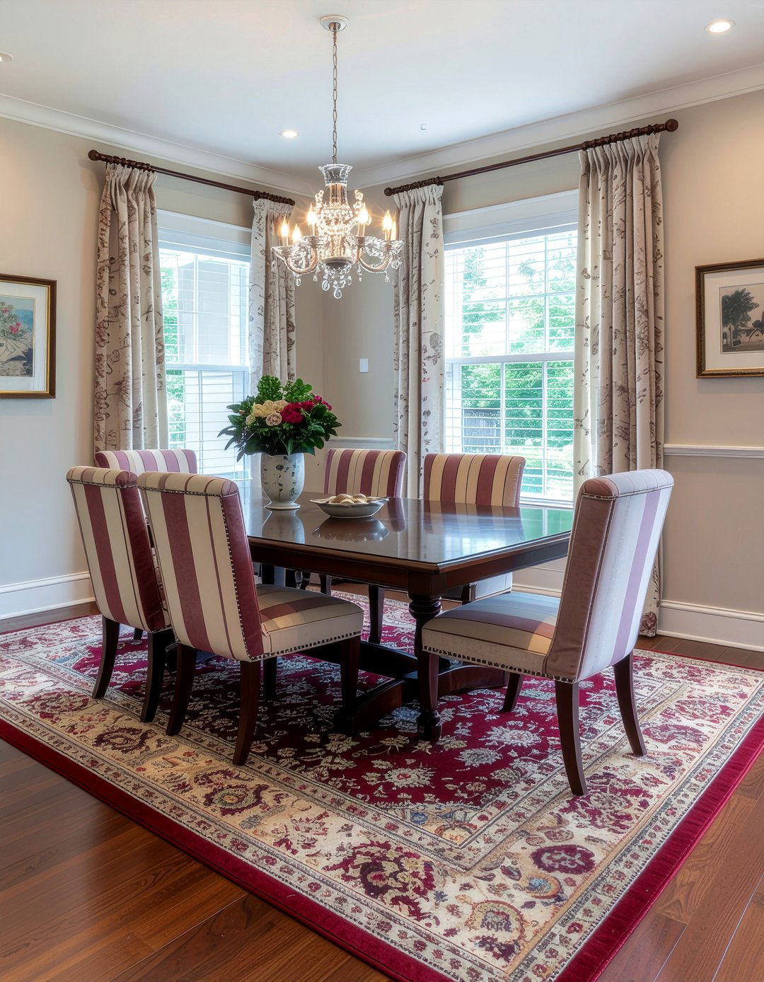 Medallion Rug And Striped Upholstery - 30 dining room pattern mixing ideas