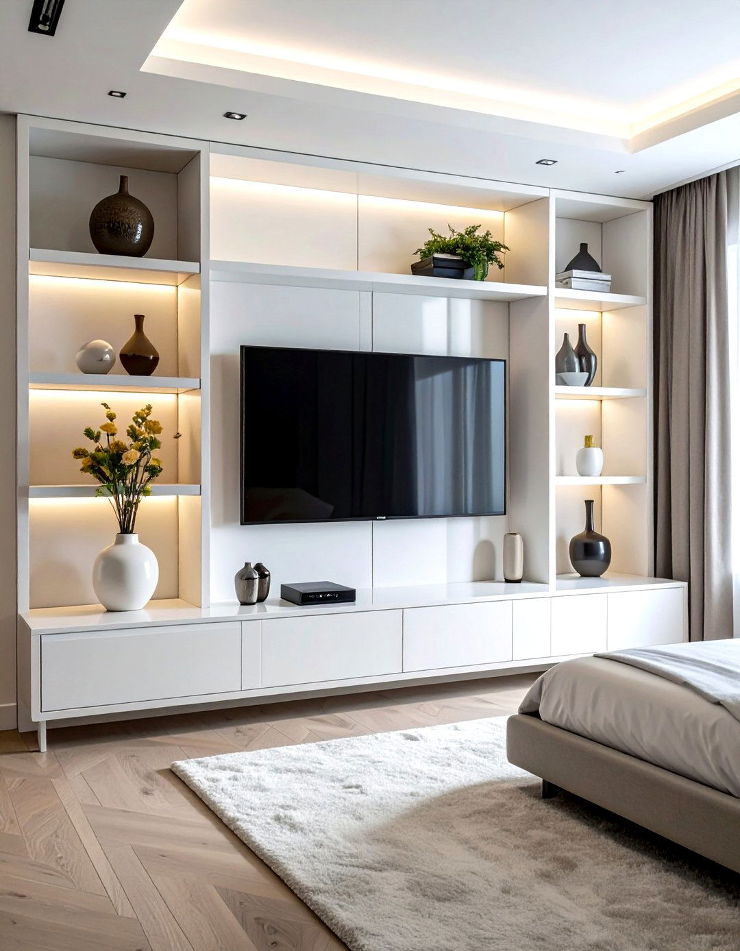 Media Wall Storage - 30 bedroom built-in storage ideas