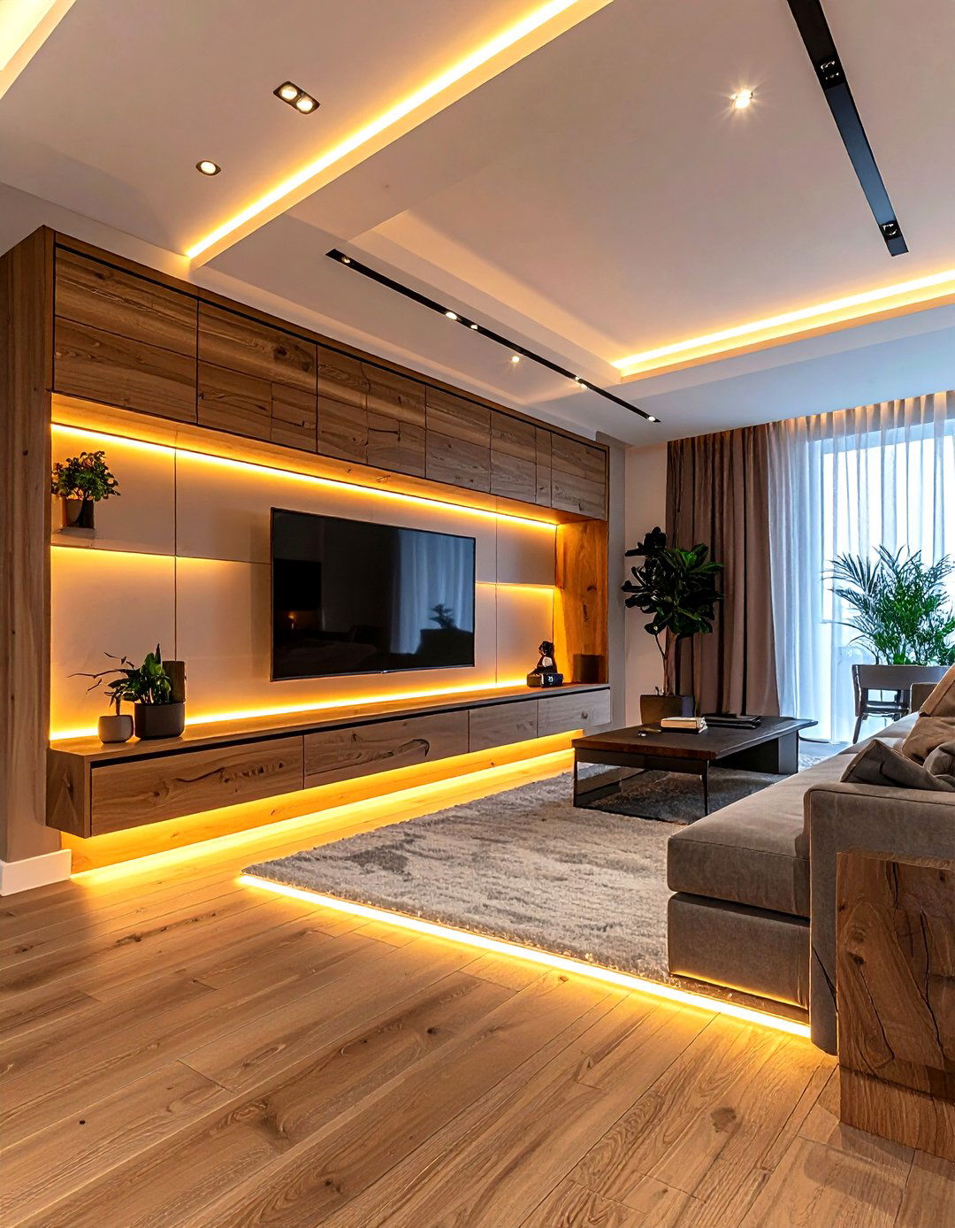 Media console led light - 30 living room LED lighting ideas