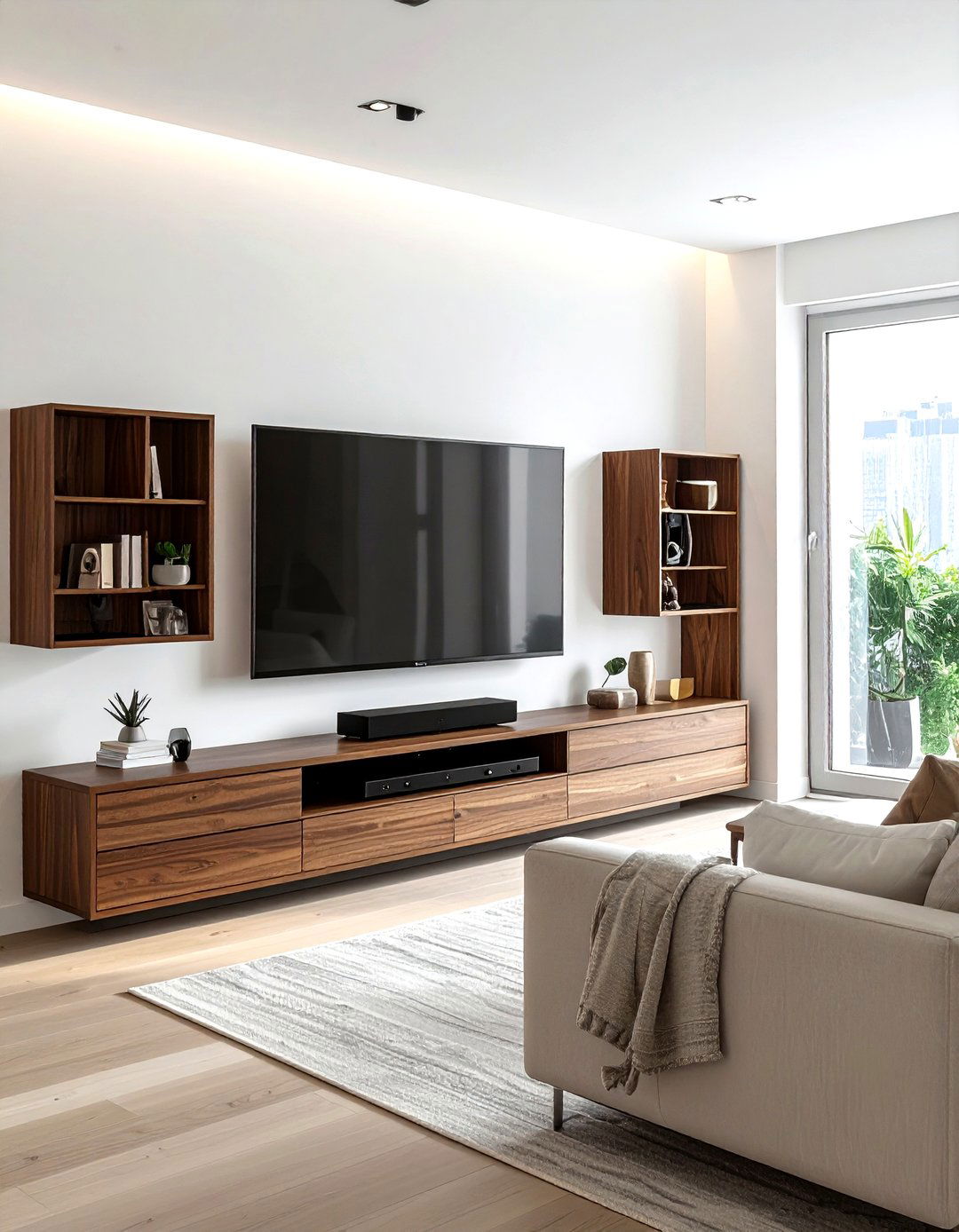 Media console with storage - 30 living room built-in storage ideas