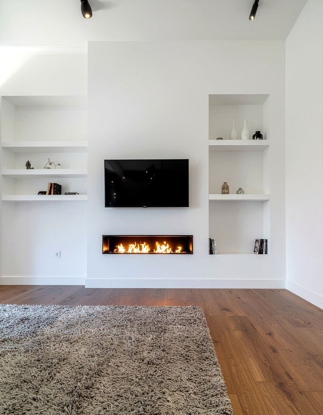 Media wall with fireplace - 30 new build living room ideas