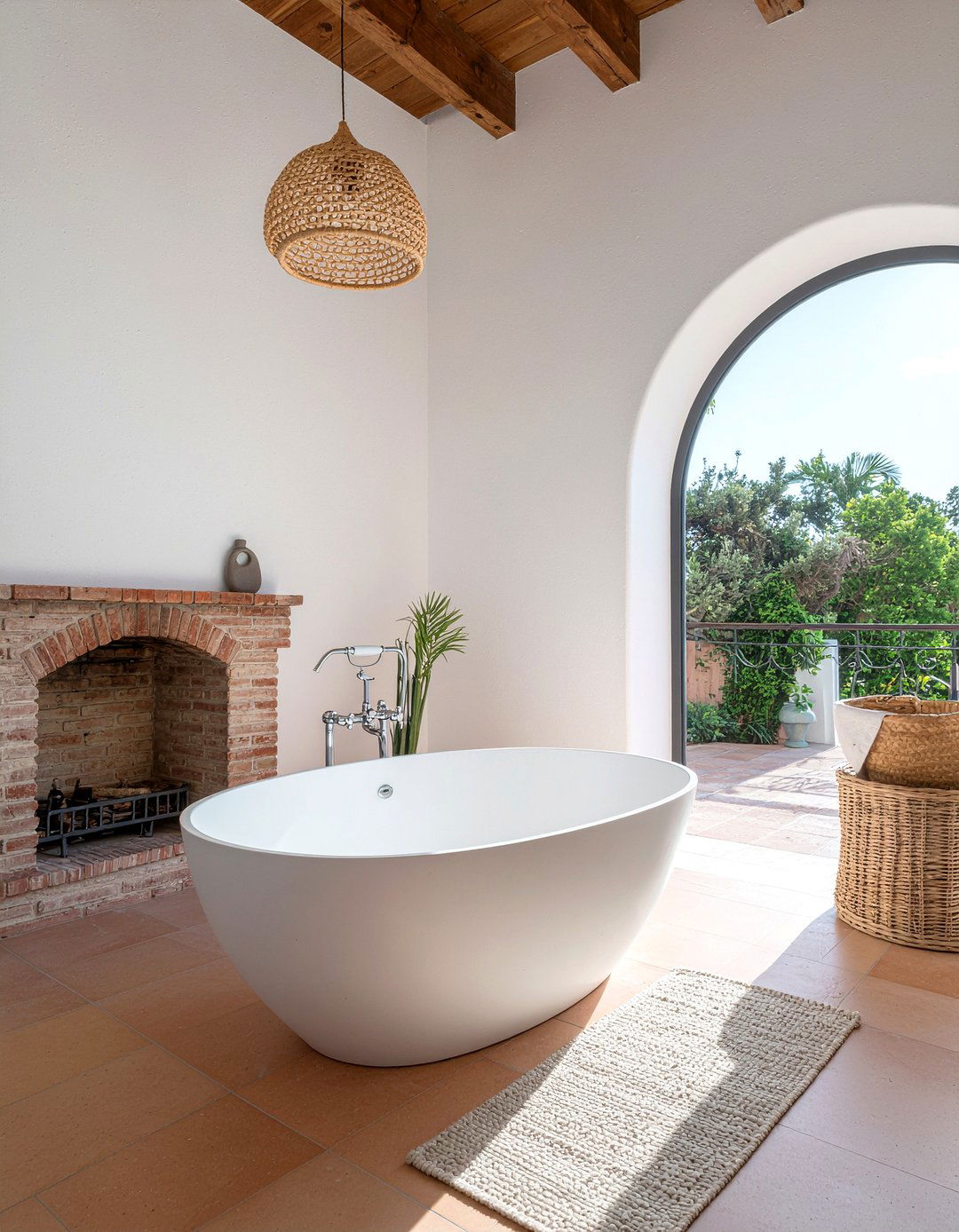 Mediterranean Bathroom With Arched Fireplace - 30 freestanding tub with fireplace ideas