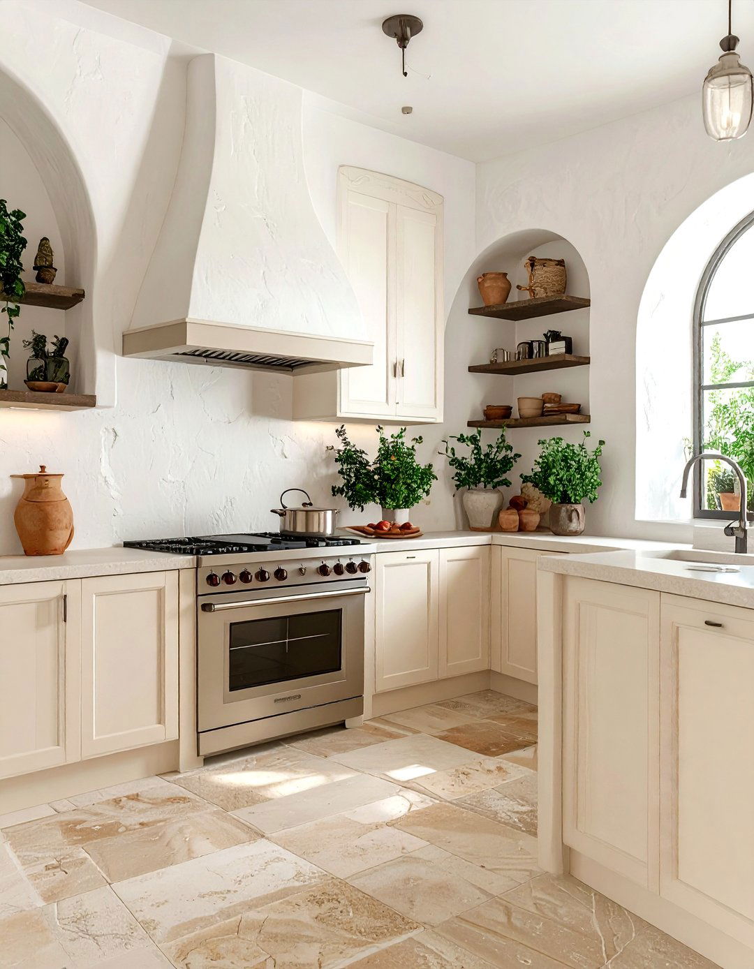 Mediterranean Cream Kitchen White Plaster Walls - 30 cream and white kitchen ideas