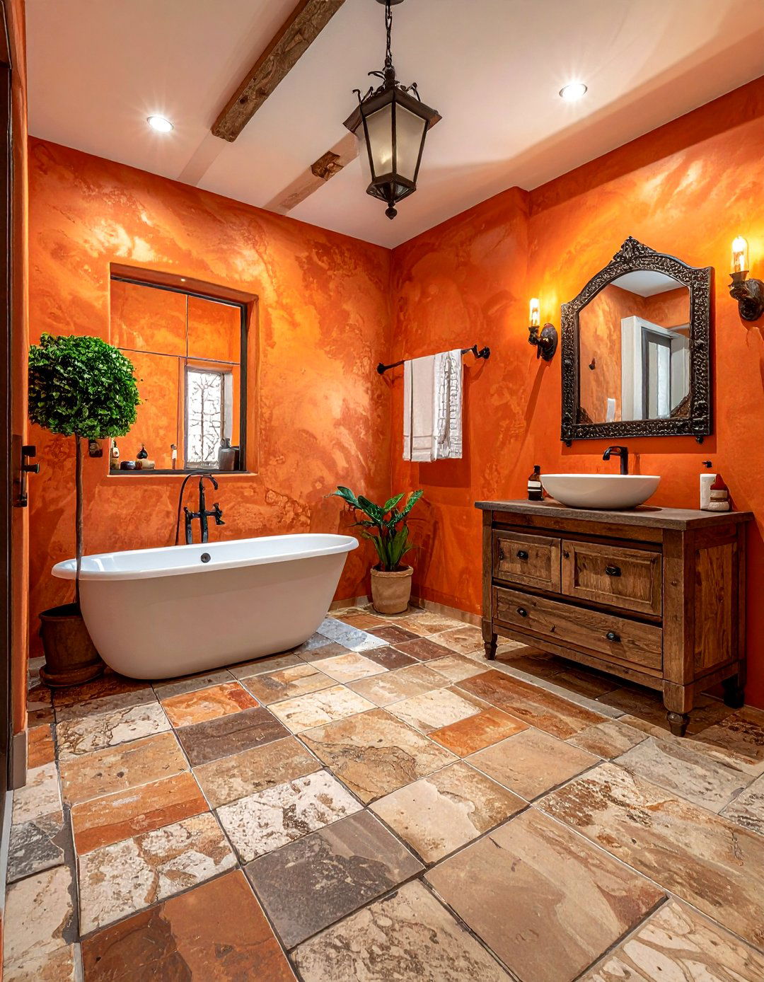 Mediterranean Orange Stucco Bathroom - 30 orange bathroom ideas