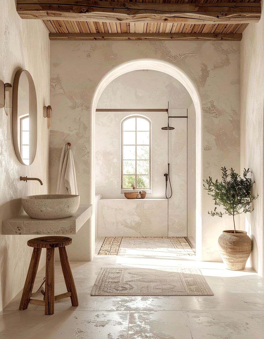 Mediterranean Plaster Bathroom - 30 warm tone bathroom ideas